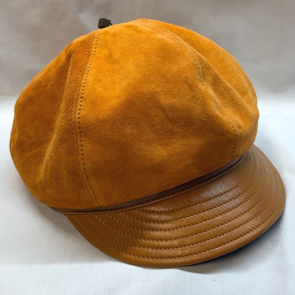 Borsalino Newsboy Cap Mens 7 1/4 Orange Suede Leather Good Italy Baker Boy Hat